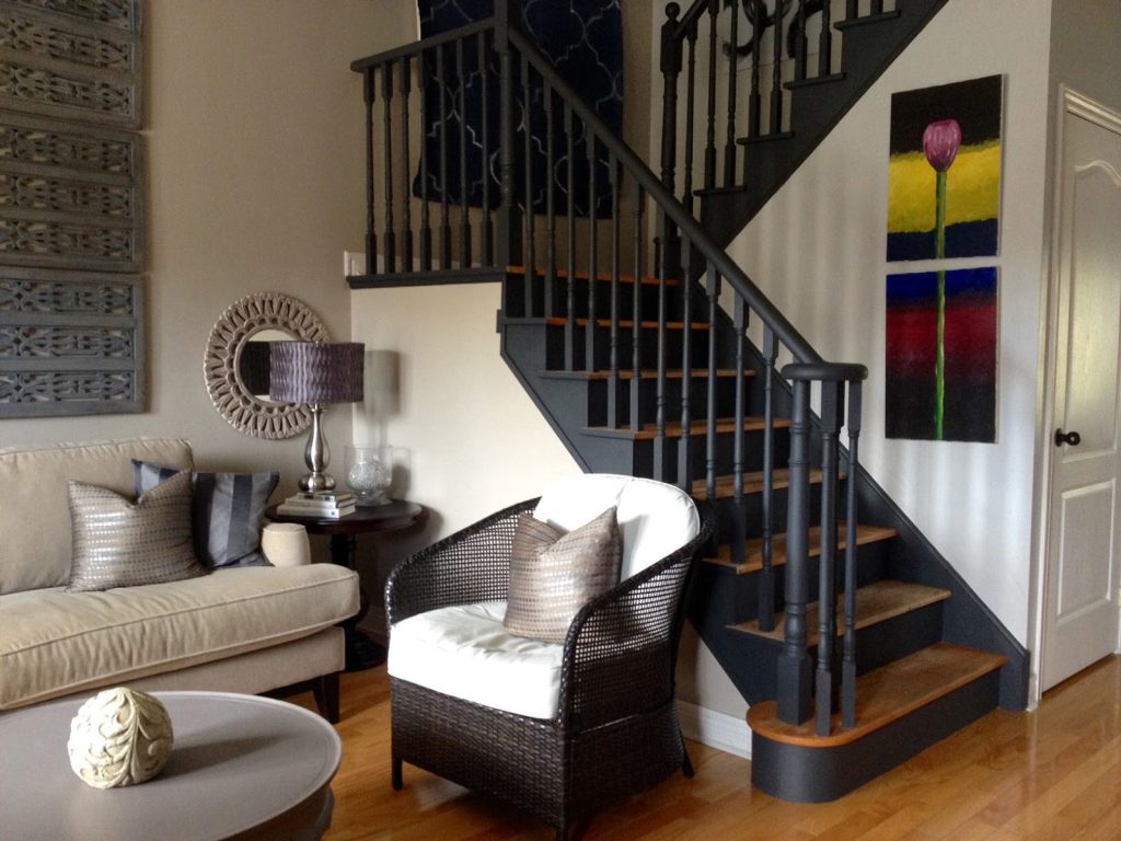 Stairs Staining And Staircase Painting Dark Gray Woodbridge
